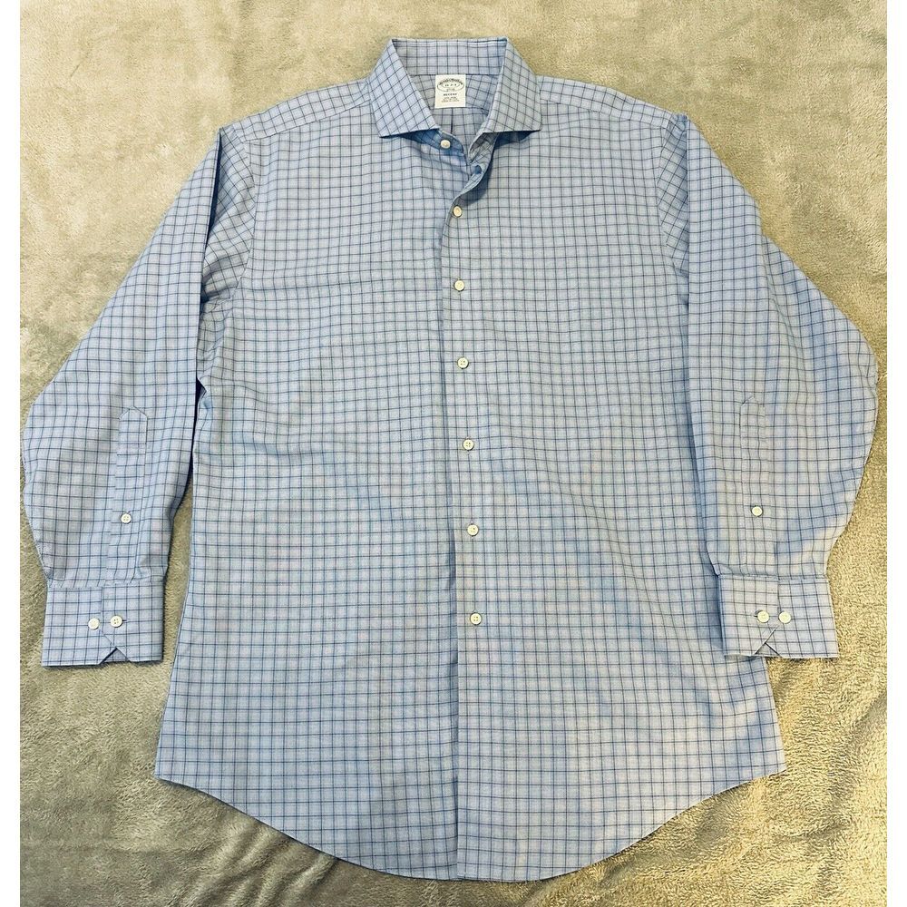 Brooks‎ Brothers Shirt Mens 16 2/3 Blue Plaid Button Up Long Sleeve Non-Iron
